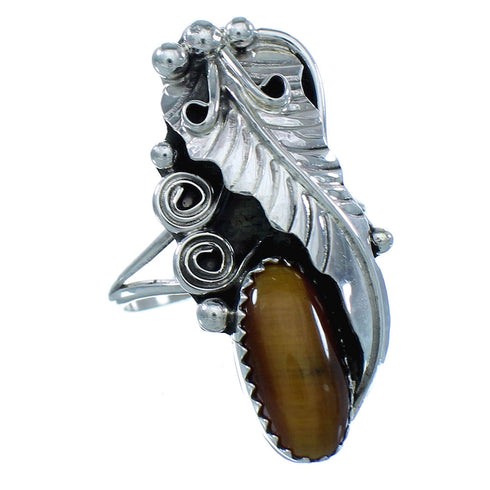 American Indian Sterling Silver Navajo Tiger Eye Leaf Ring Size 8-1/2 JX126021